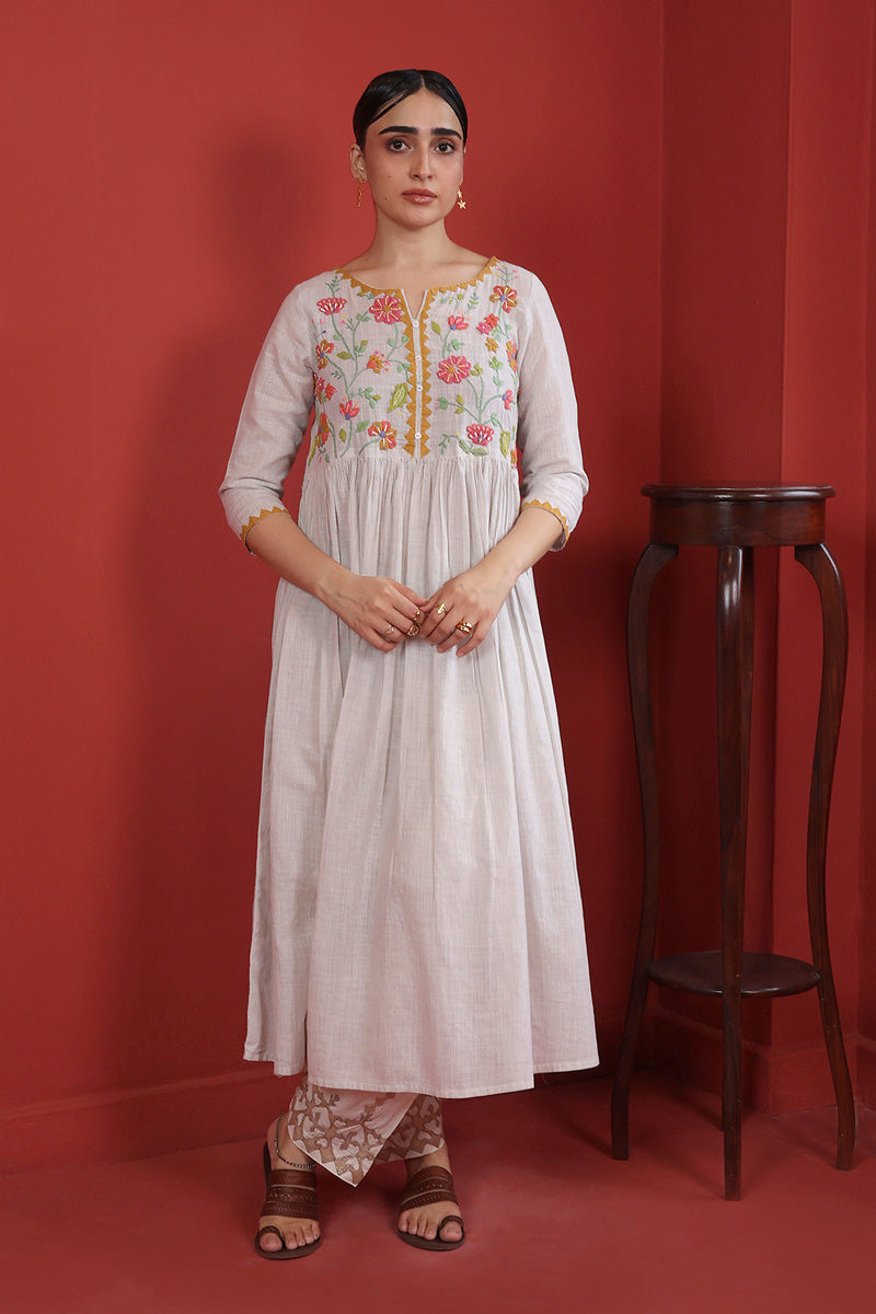 ralli design dresses Ralli Women's White & Brown Leaves Print Cotton Dress