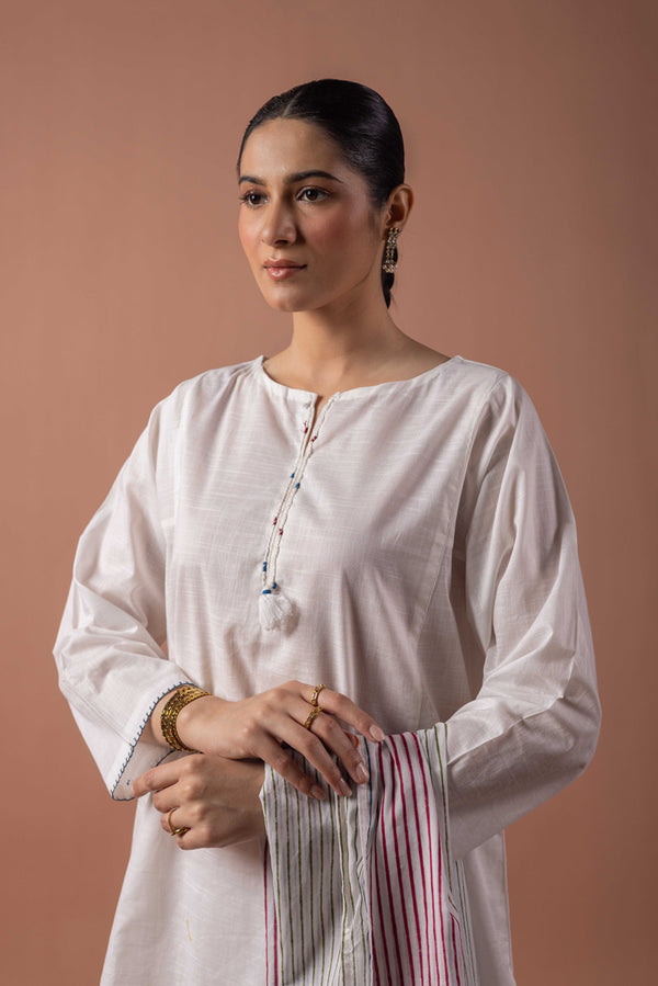 Block-Printed Tasseled 3-piece Suit