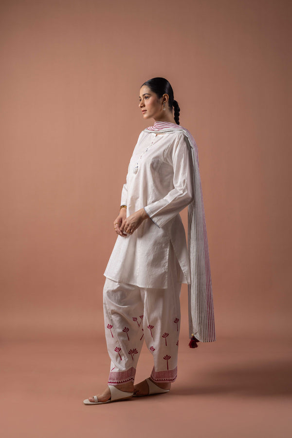 Block-Printed Tasseled 3-piece Suit