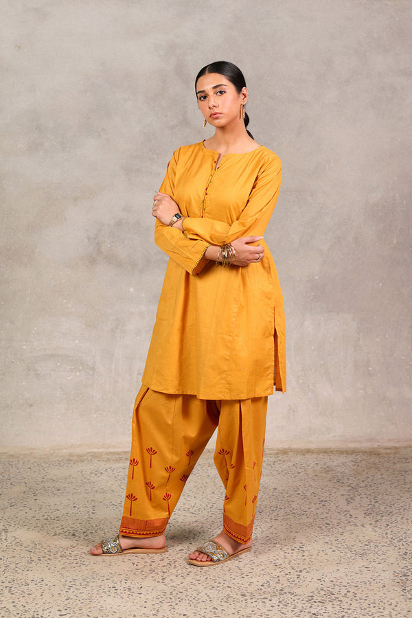 Block-Printed Tasseled 3-piece Suit