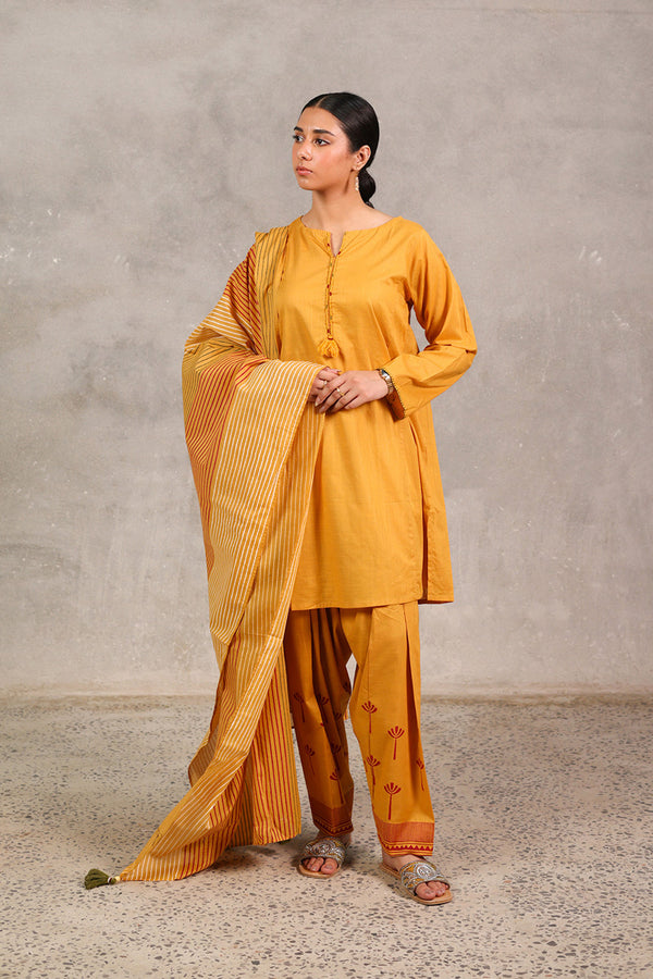 Block-Printed Tasseled 3-piece Suit