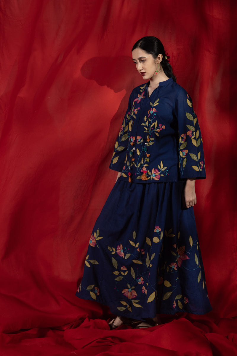 Floral Embroidered Skirt Set