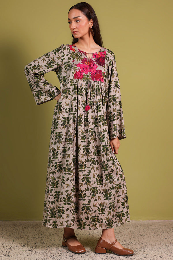 Vibrant Roses Flared Dress