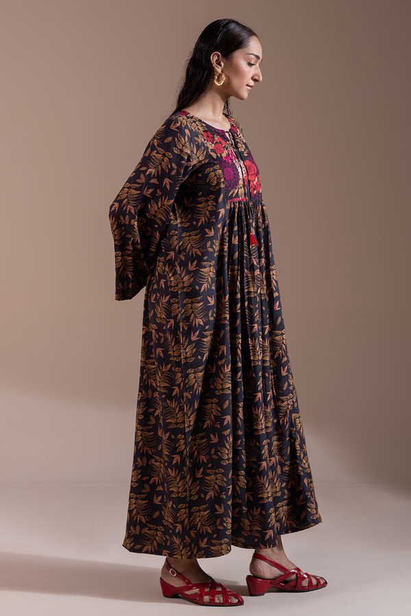 Vibrant Roses Flared Dress