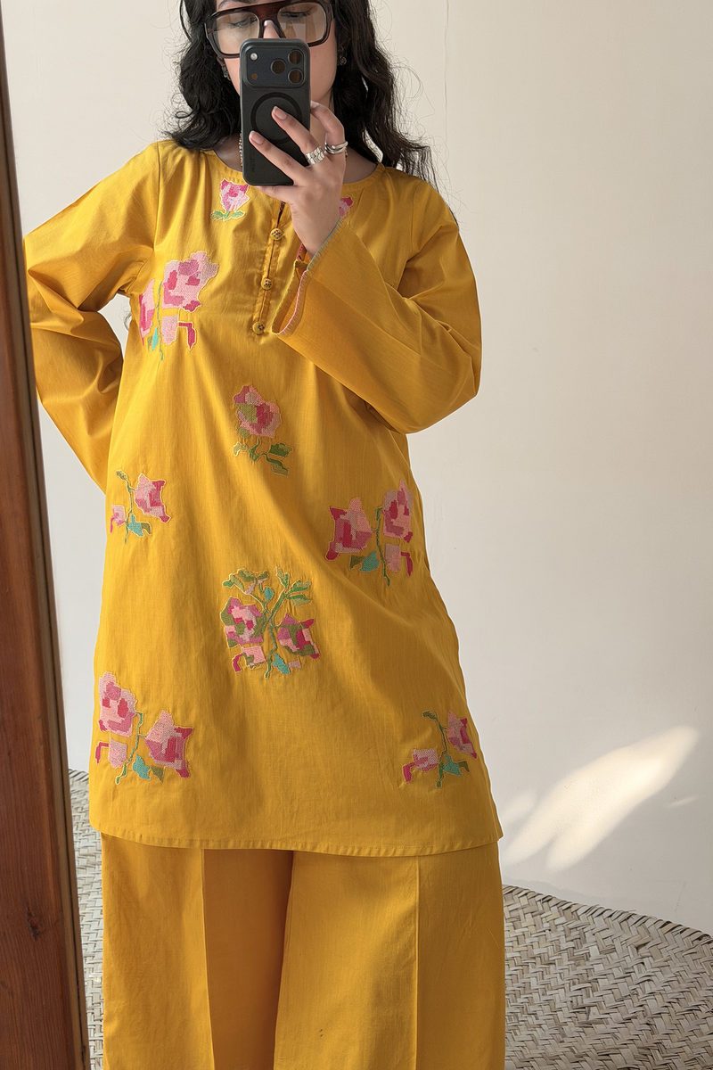 Hand Embroidered Floral Co-Ord Set