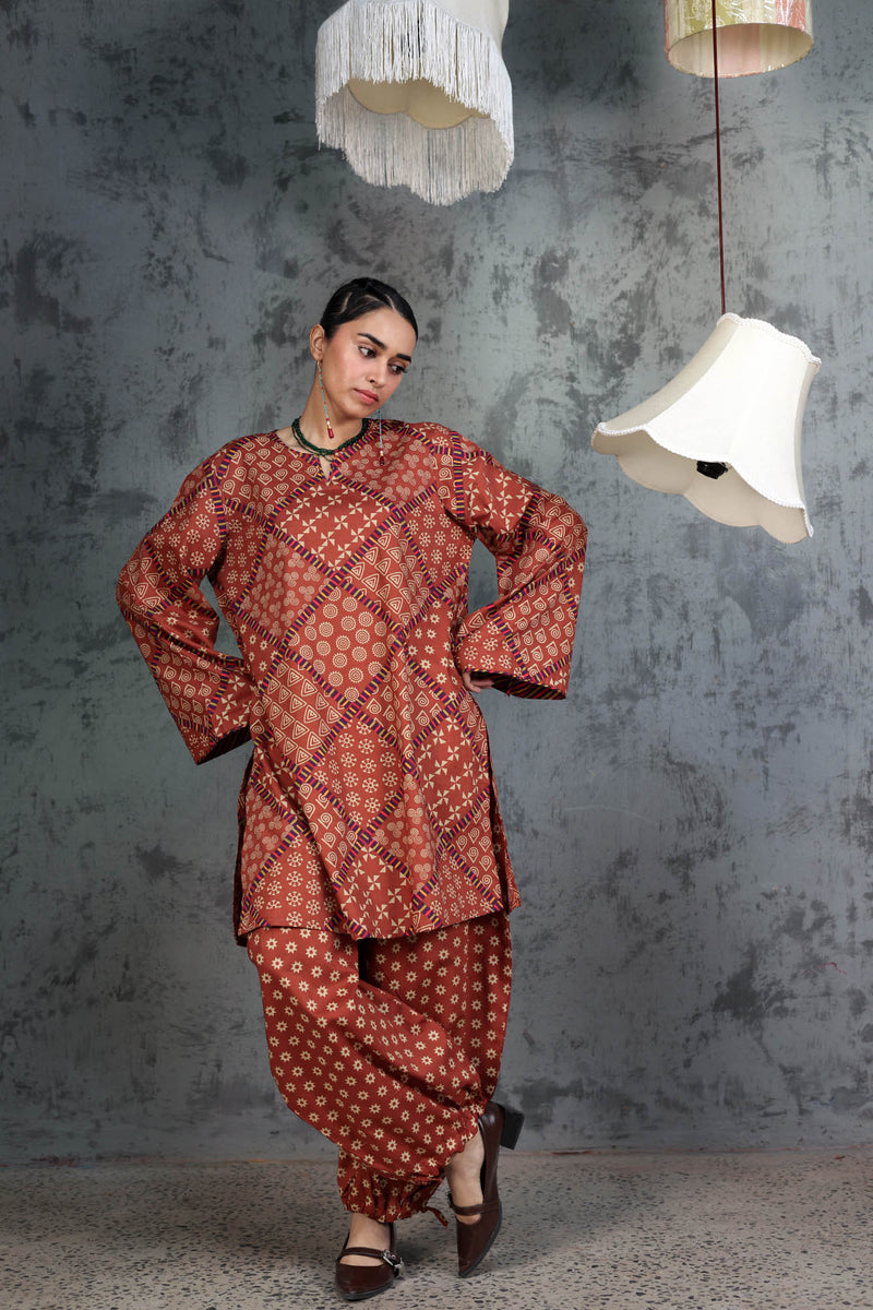Patterned Balloon Shalwar Set