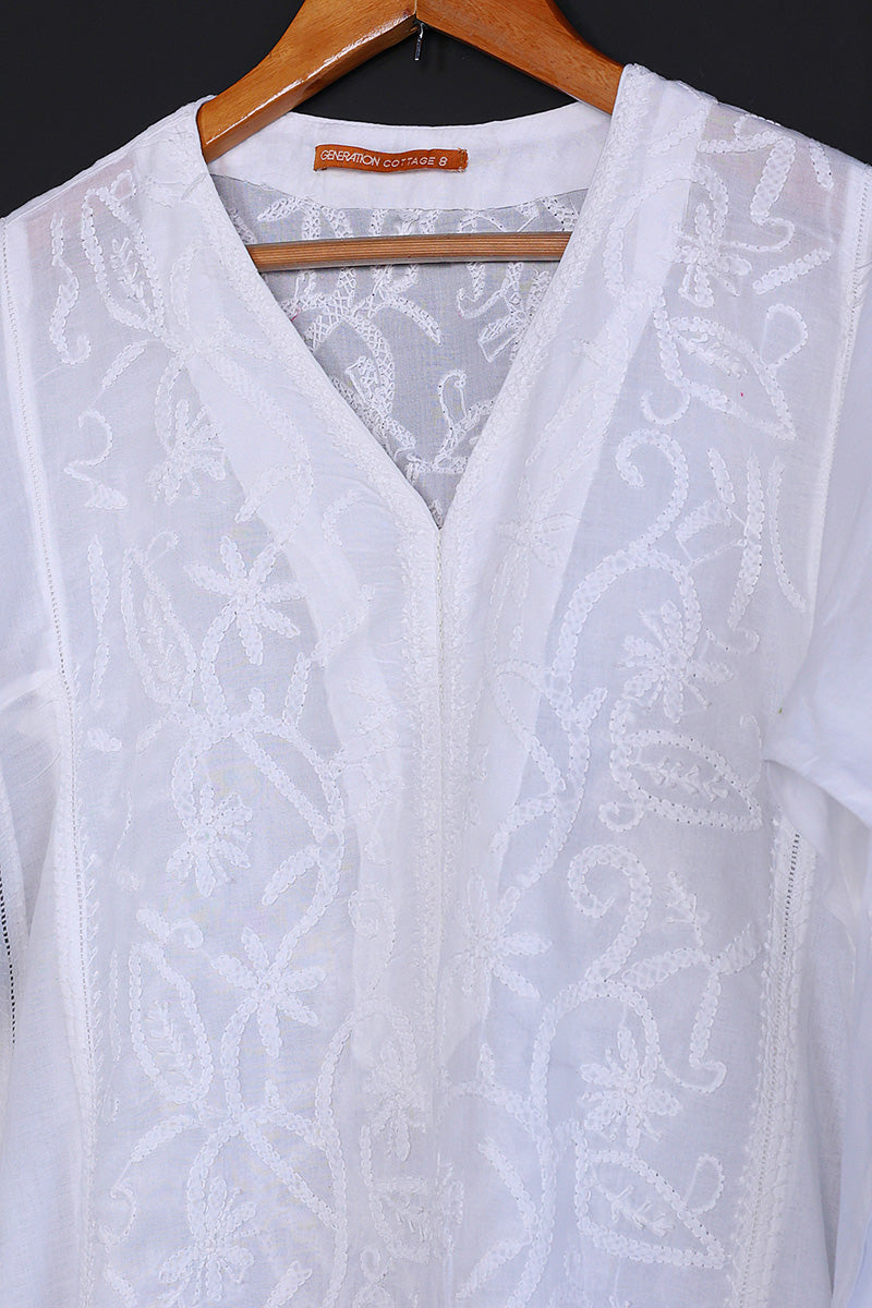 N K R White Shadow Work Kurta