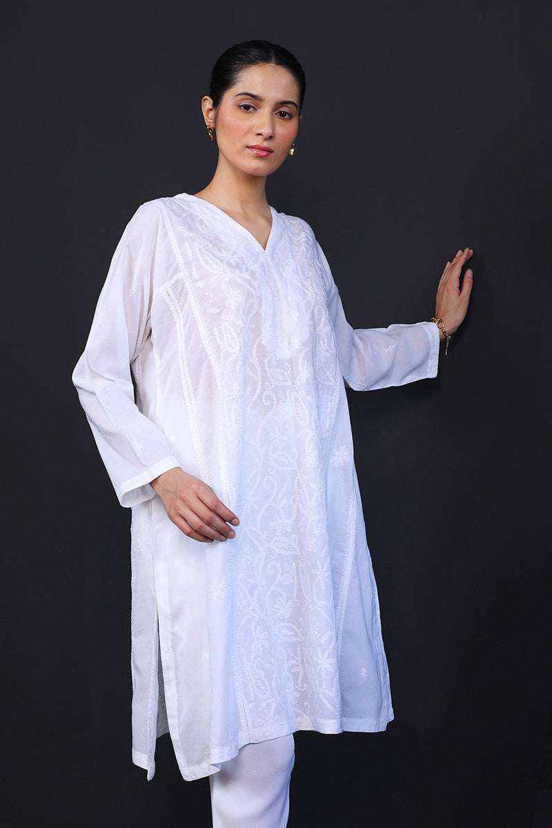 N K R White Shadow Work Kurta