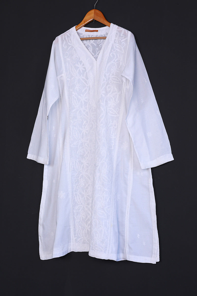 N K R White Shadow Work Kurta