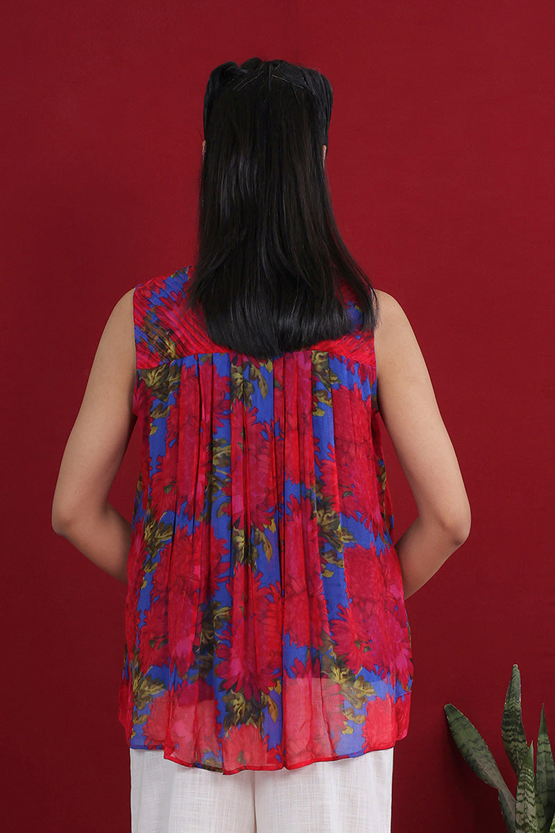 Women-Stitched-Blue-Chiffon-Floral-Printed-Sleeveless-Top