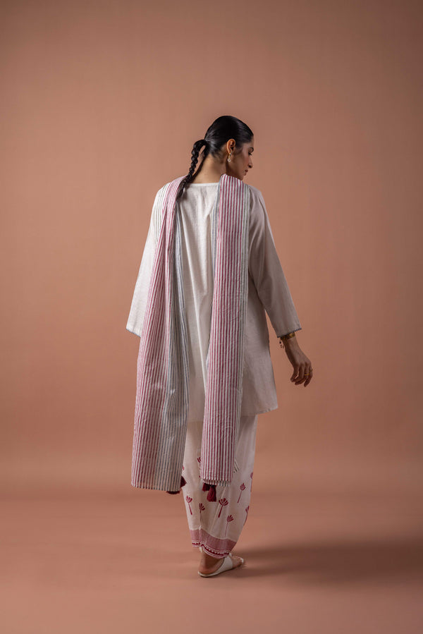 Block-Printed Tasseled 3-piece Suit