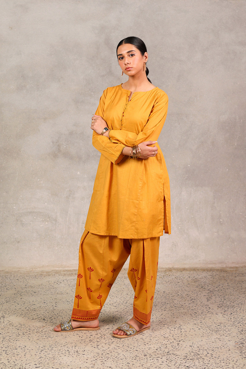 Block-Printed Tasseled 3-piece Suit