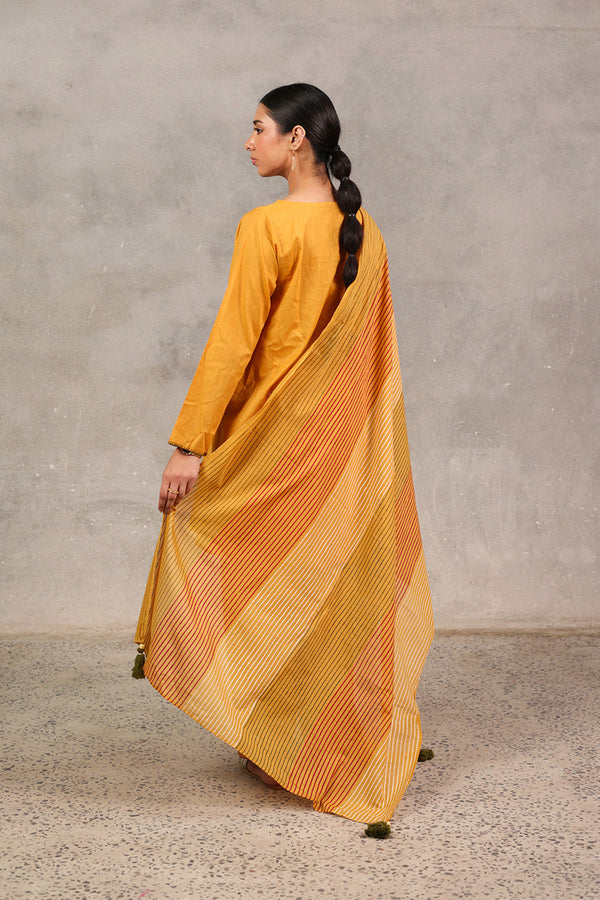 Block-Printed Tasseled 3-piece Suit