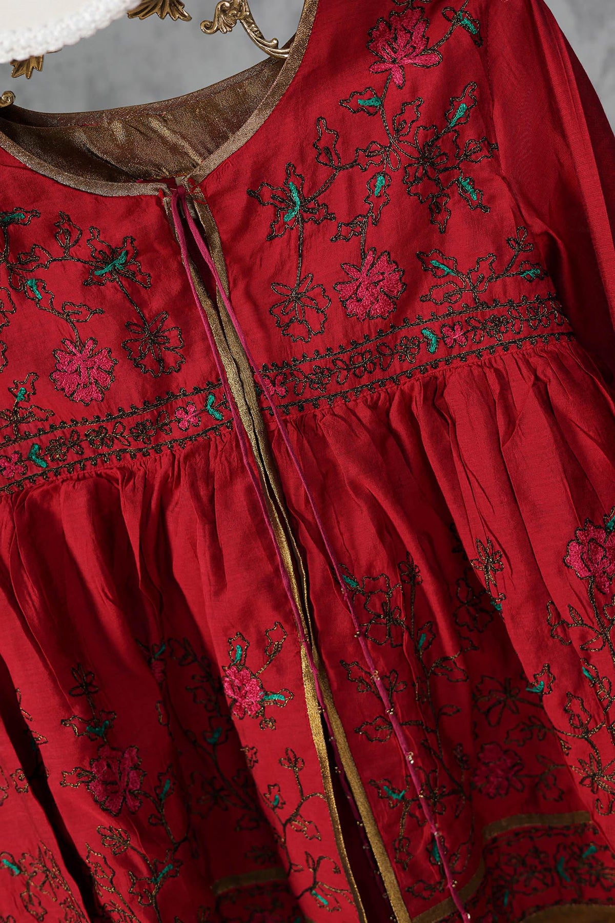 Embroidered Gathered Top