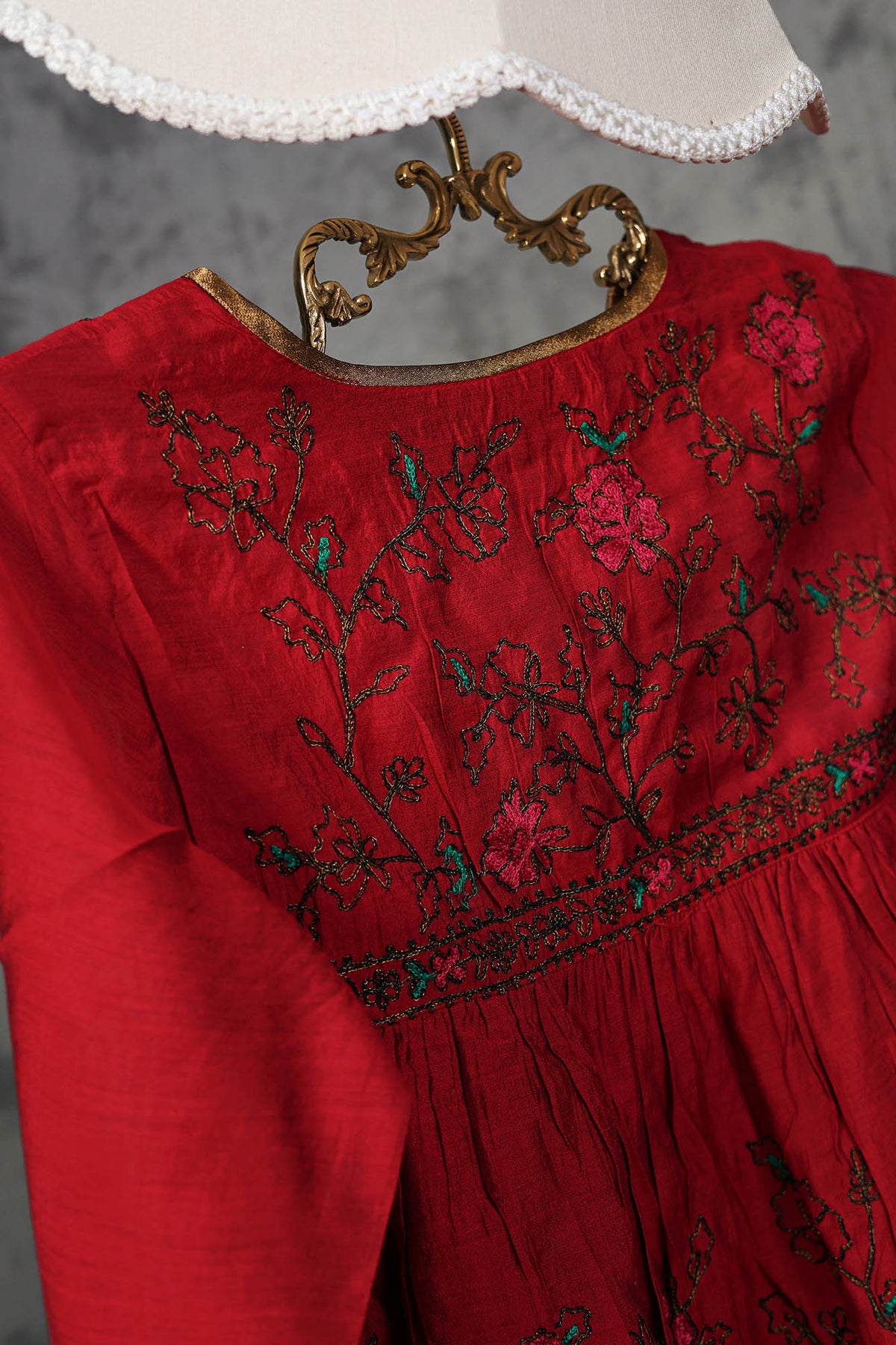 Embroidered Gathered Top
