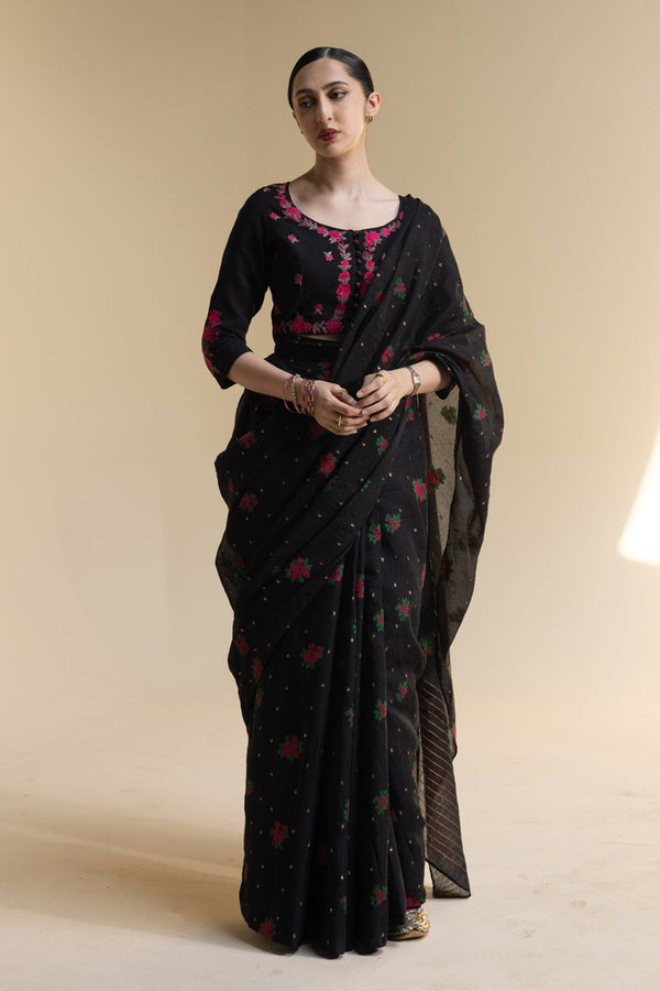 Golden Rose Jacquard Saree