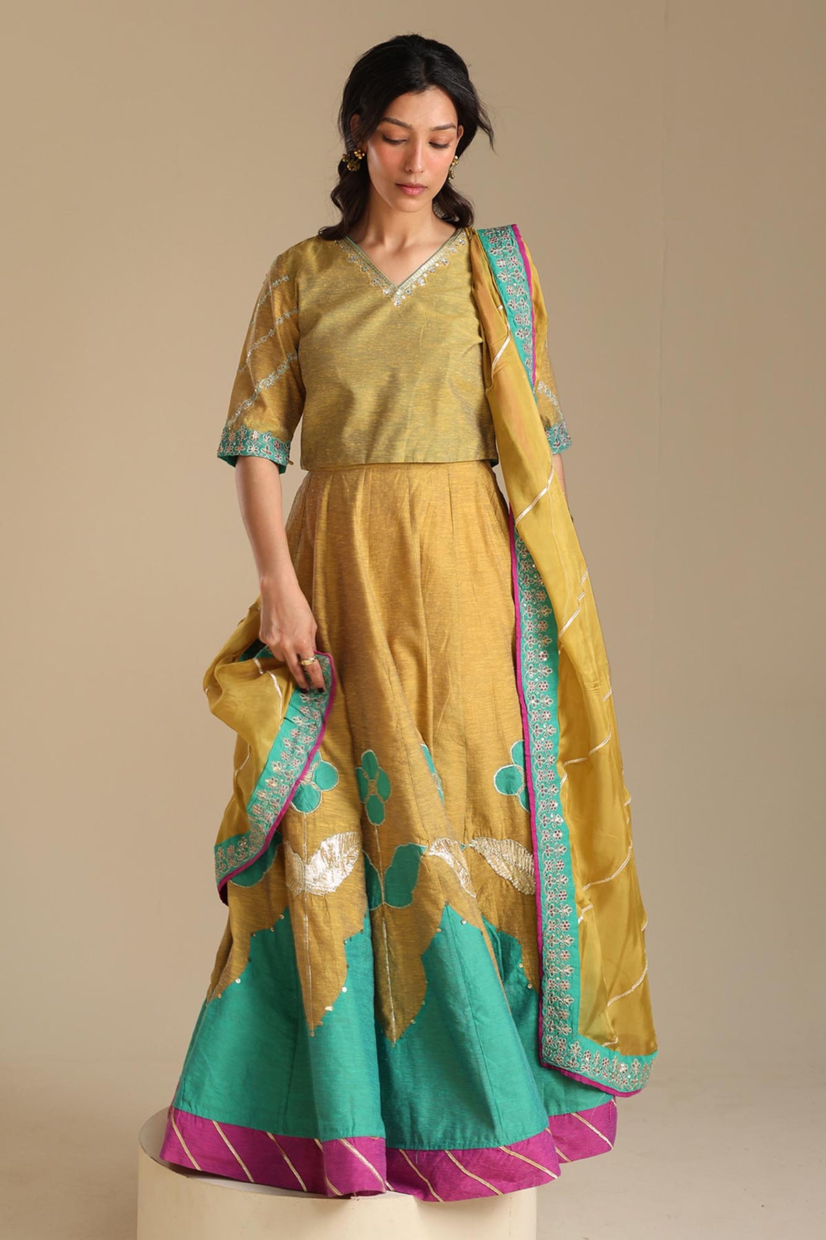 Color Blocked Lehnga Ensemble