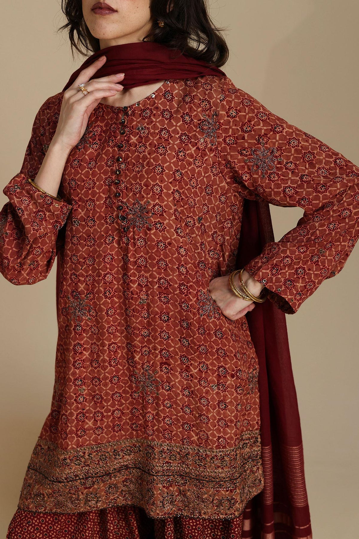 Ajrak Dastaan Embroidered Ensemble