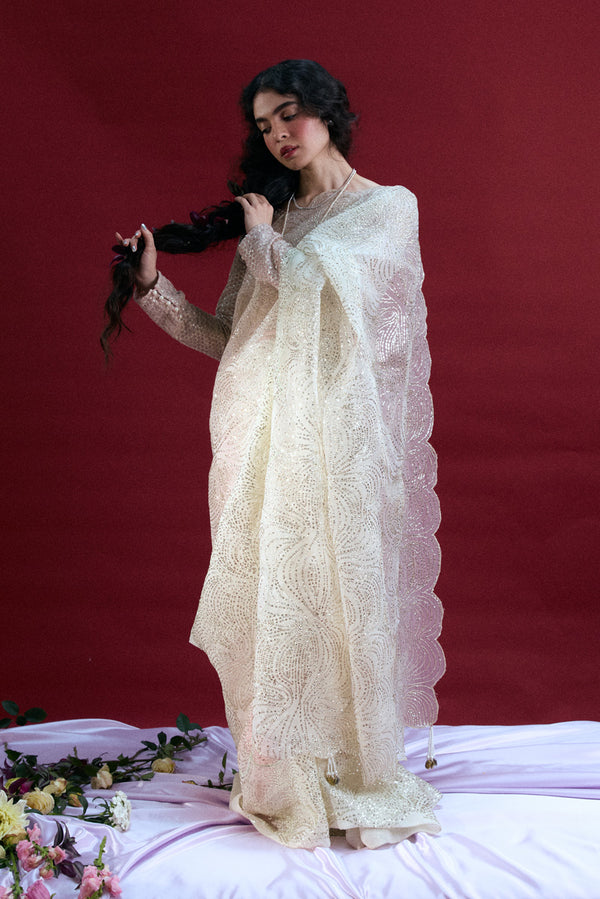 Ivory Whisper Sequin Saree