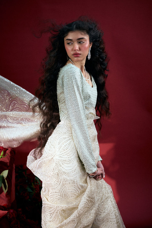 Ivory Whisper Sequin Saree