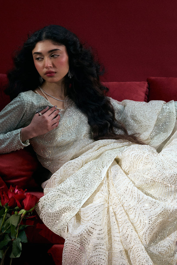 Ivory Whisper Sequin Saree