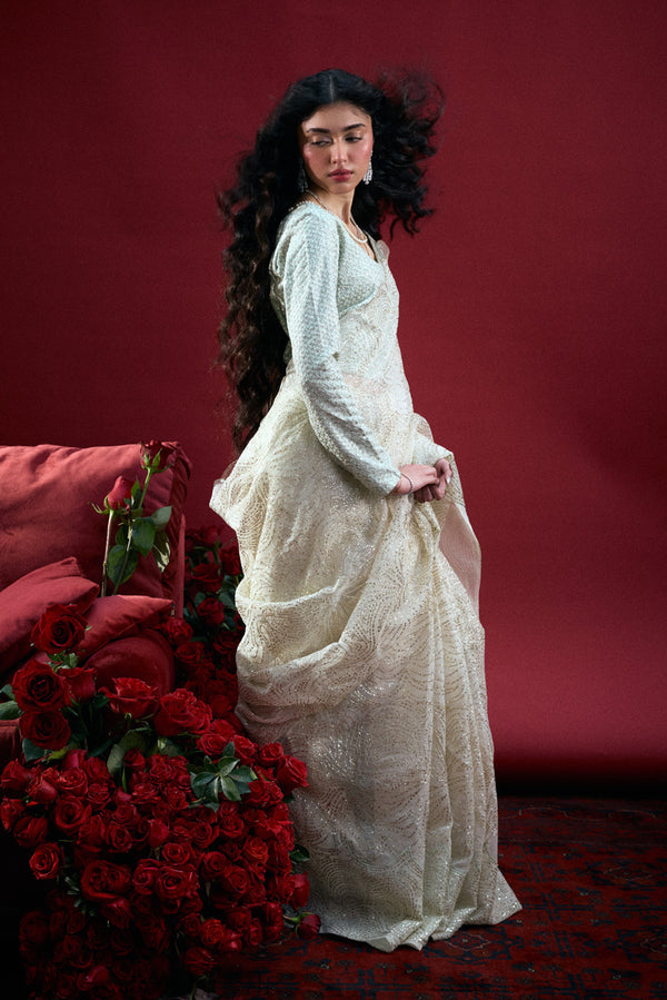 Ivory Whisper Sequin Saree