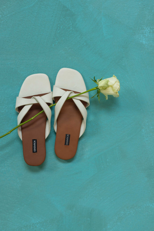 Safed Cross-Strap Leather Slides