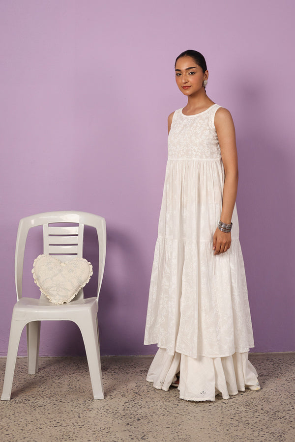 Sea Foam Aangan Tiered Frock