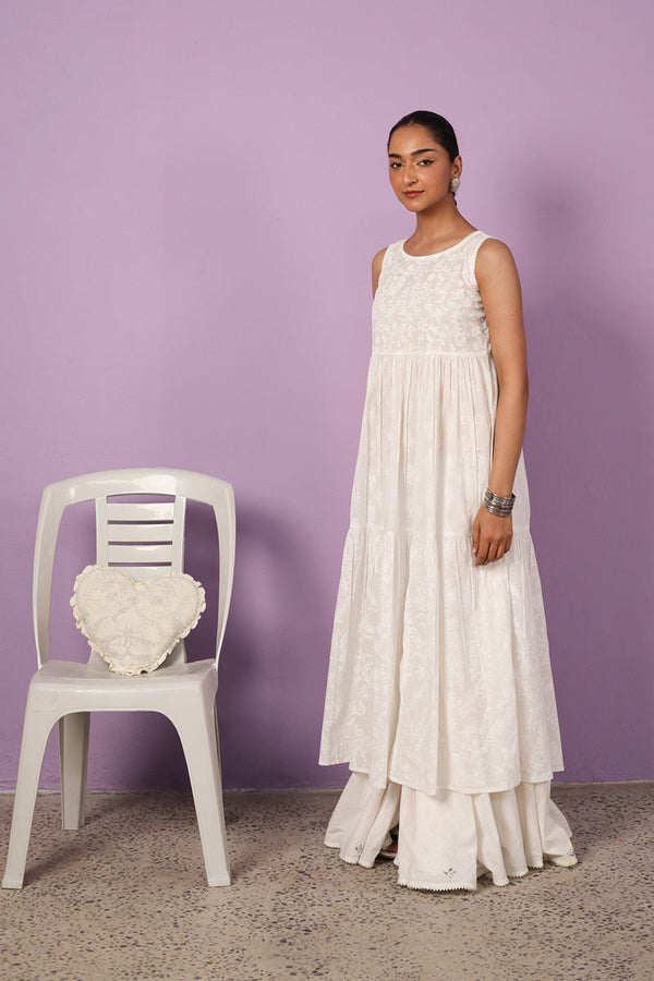 Sea Foam Aangan Tiered Frock