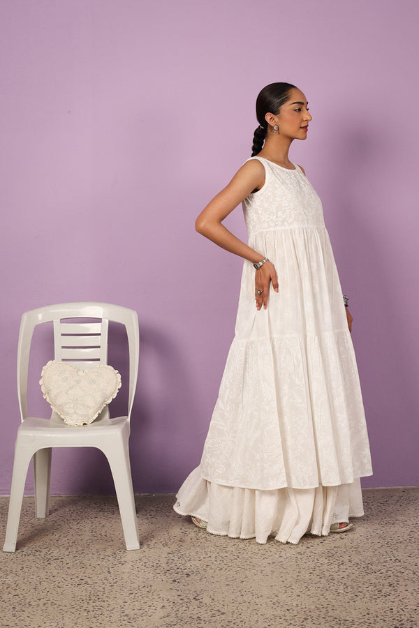 Sea Foam Aangan Tiered Frock