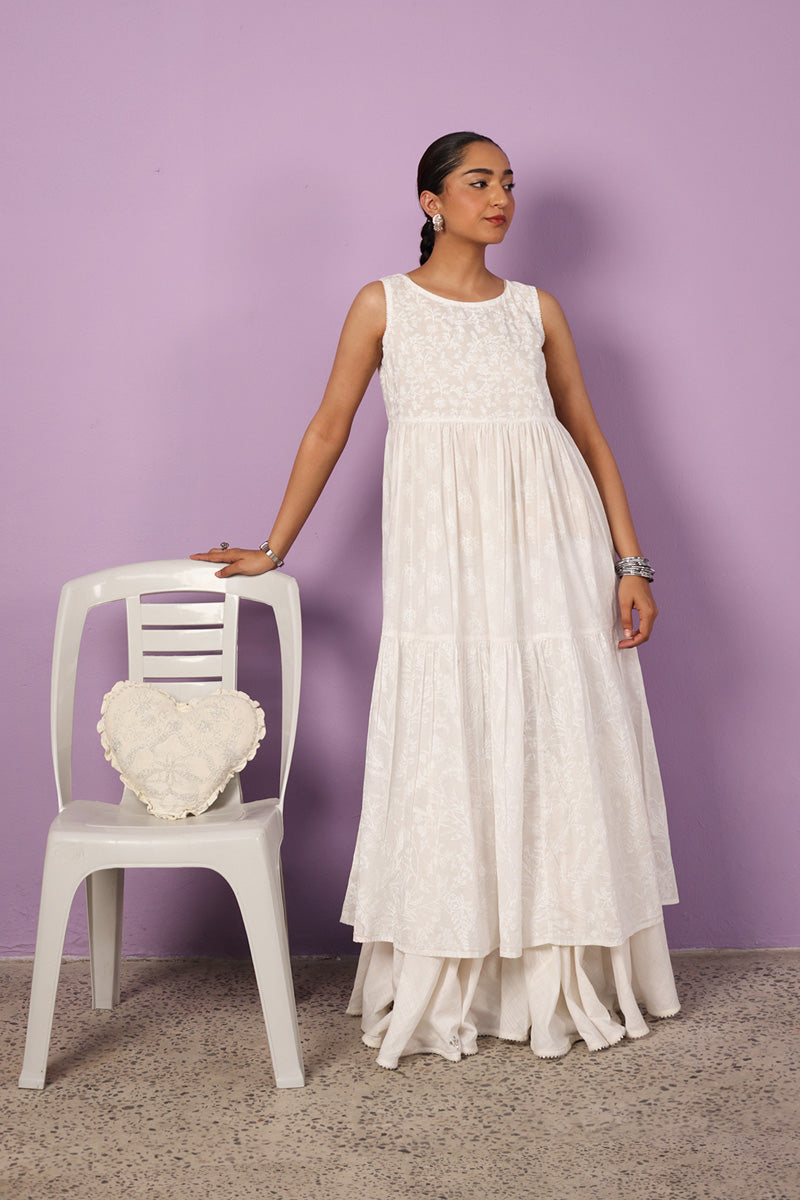Sea Foam Aangan Tiered Frock