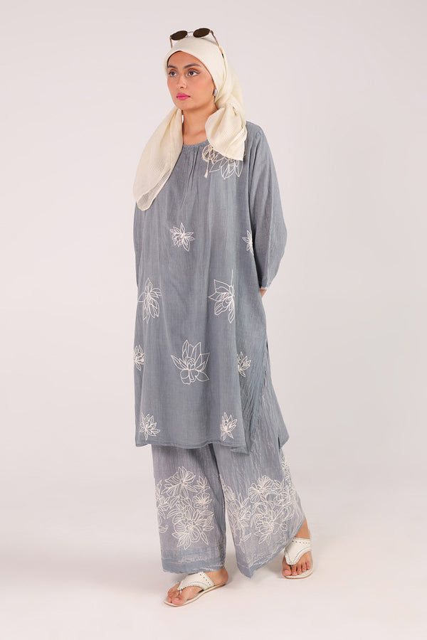 Denim Embroidered Set