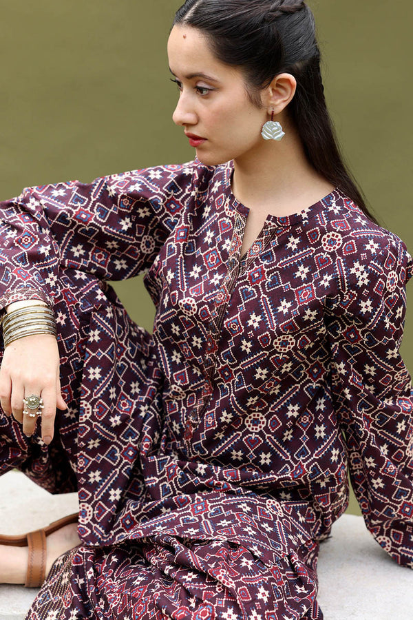 Printed Ajrak Farshi Set