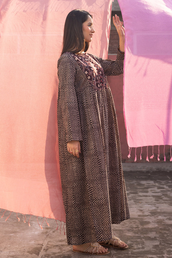 Printed Ajrak Kahani Dress