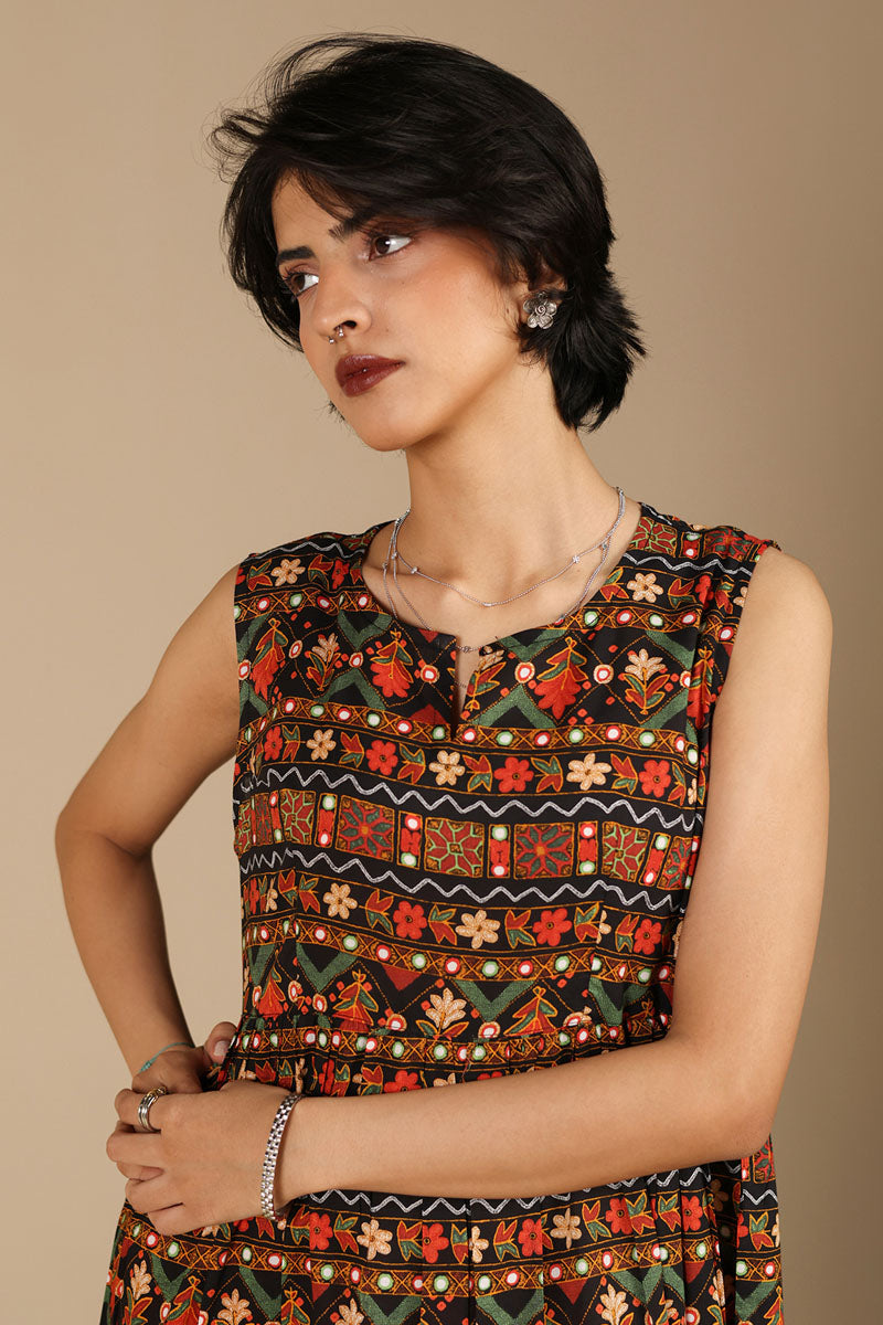 Mosaic Printed Tiered Dress