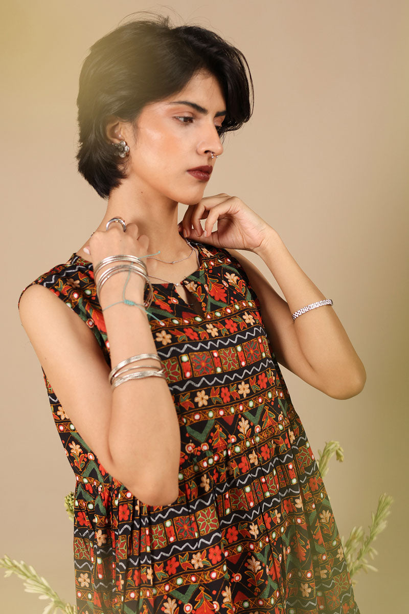 Mosaic Printed Tiered Dress
