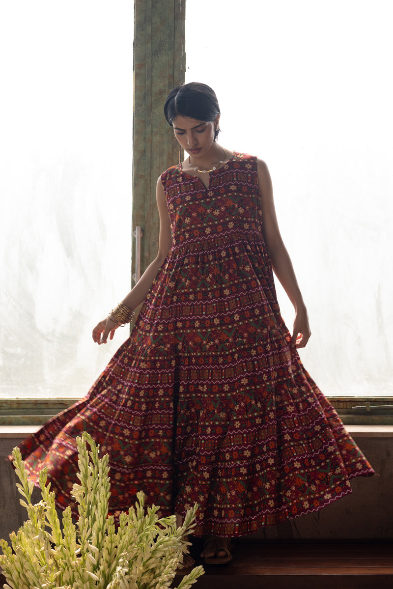 Mosaic Printed Tiered Dress