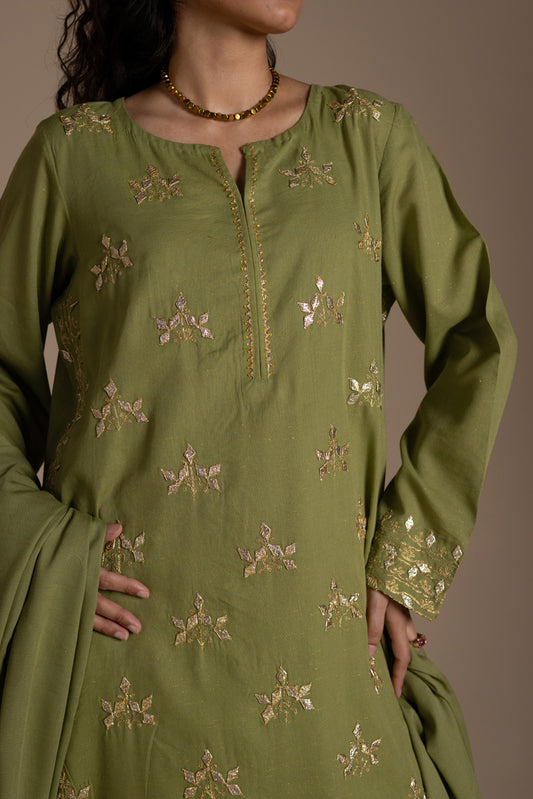 Embroidered Phool Gota Suit