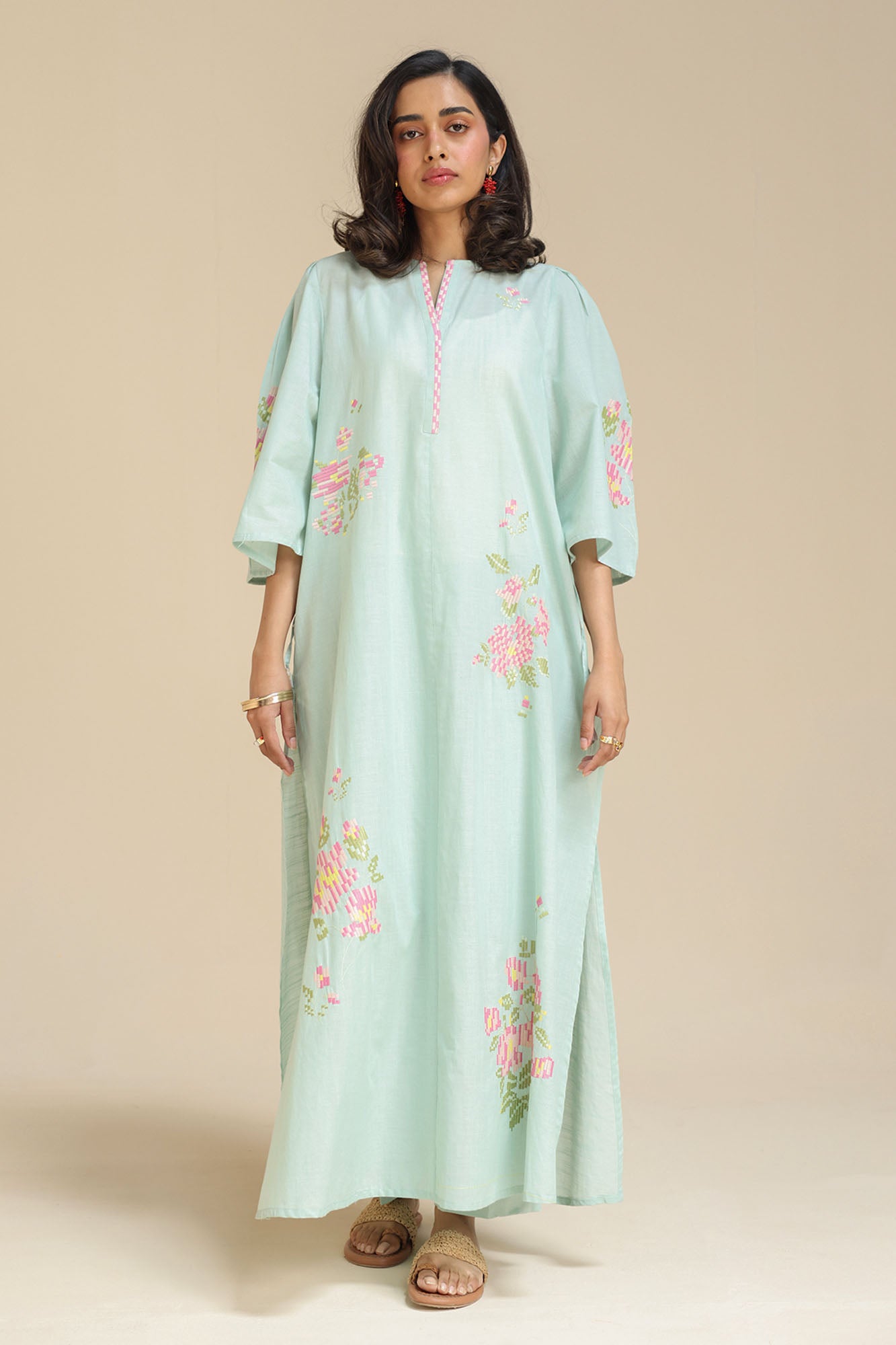 Pattern Embroidered Kaftan Set
