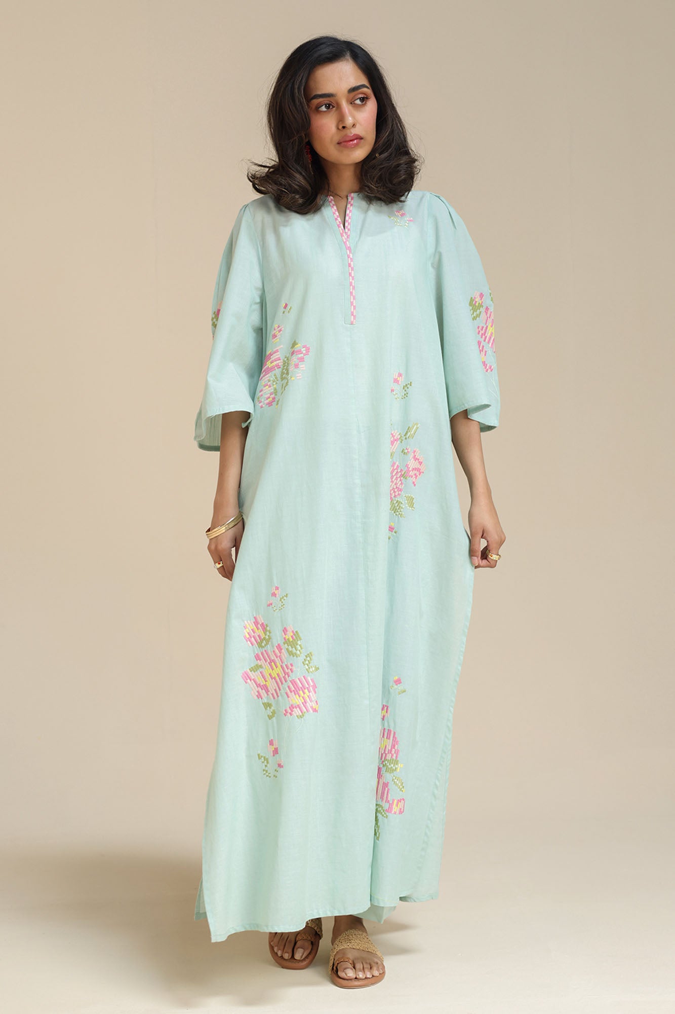 Pattern Embroidered Kaftan Set