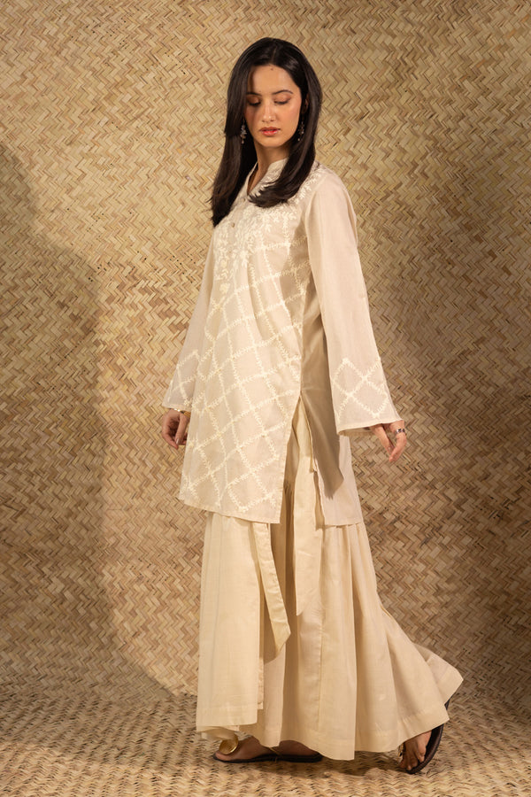 White Embroidered Gharara Set