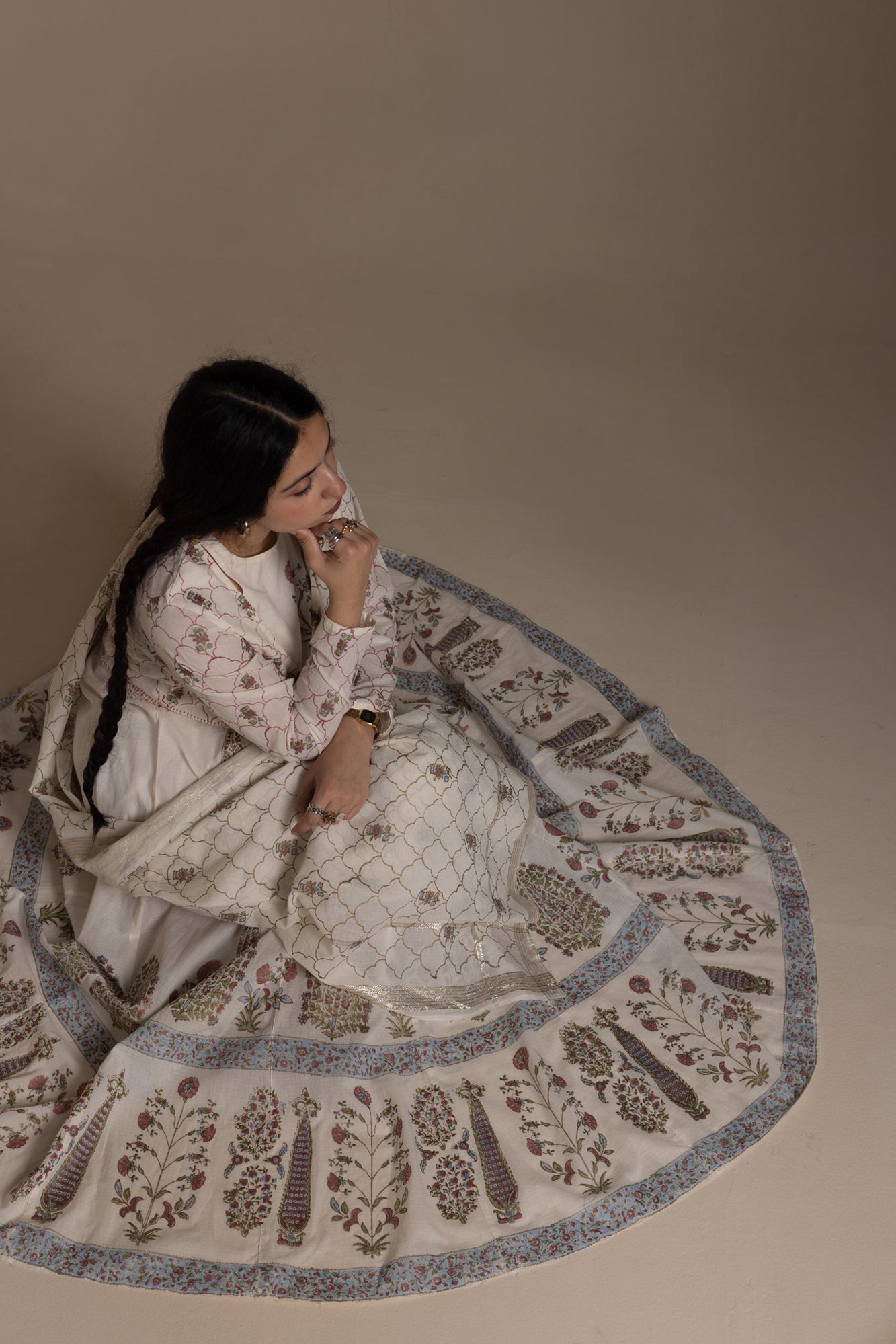 Block Printed Anarkali Set