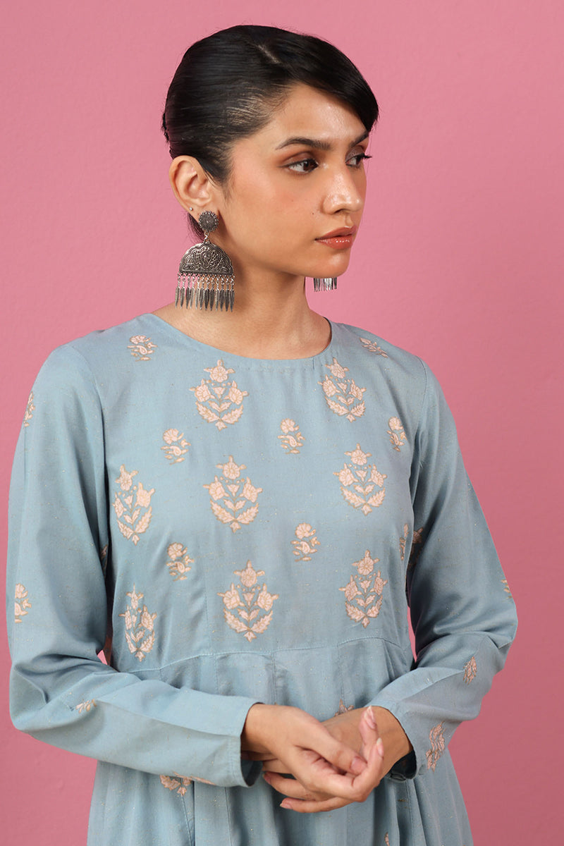 Celeste Gold Anarkali Set