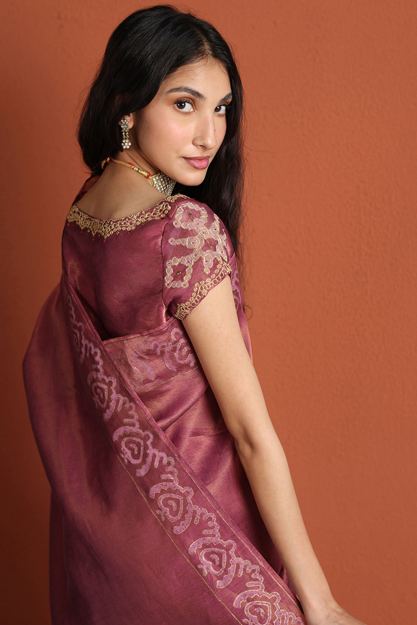 Rose Gold Zaari Saree