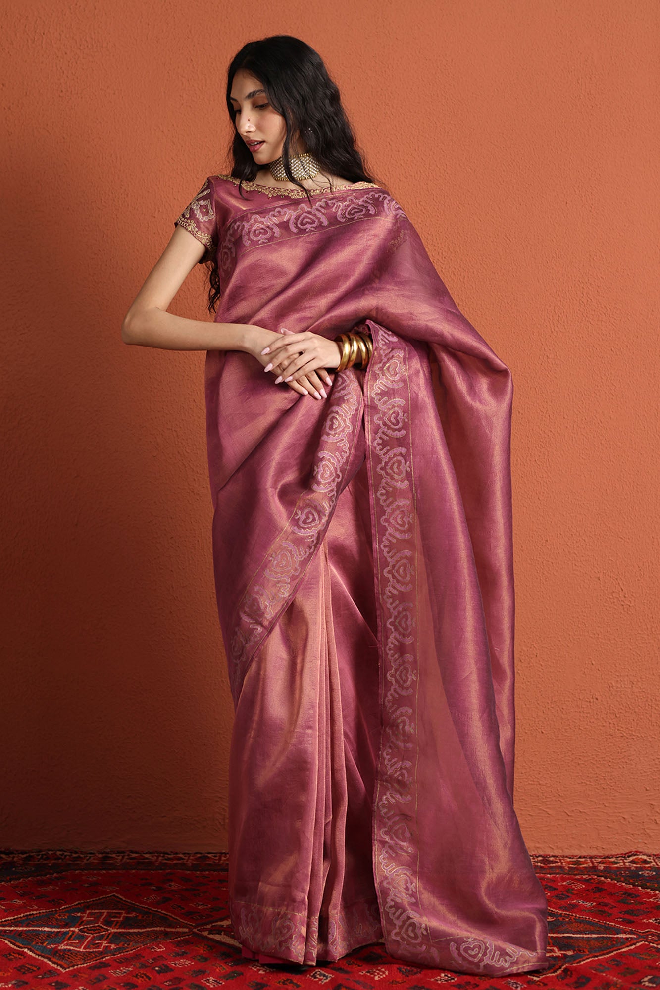 Rose Gold Zaari Saree