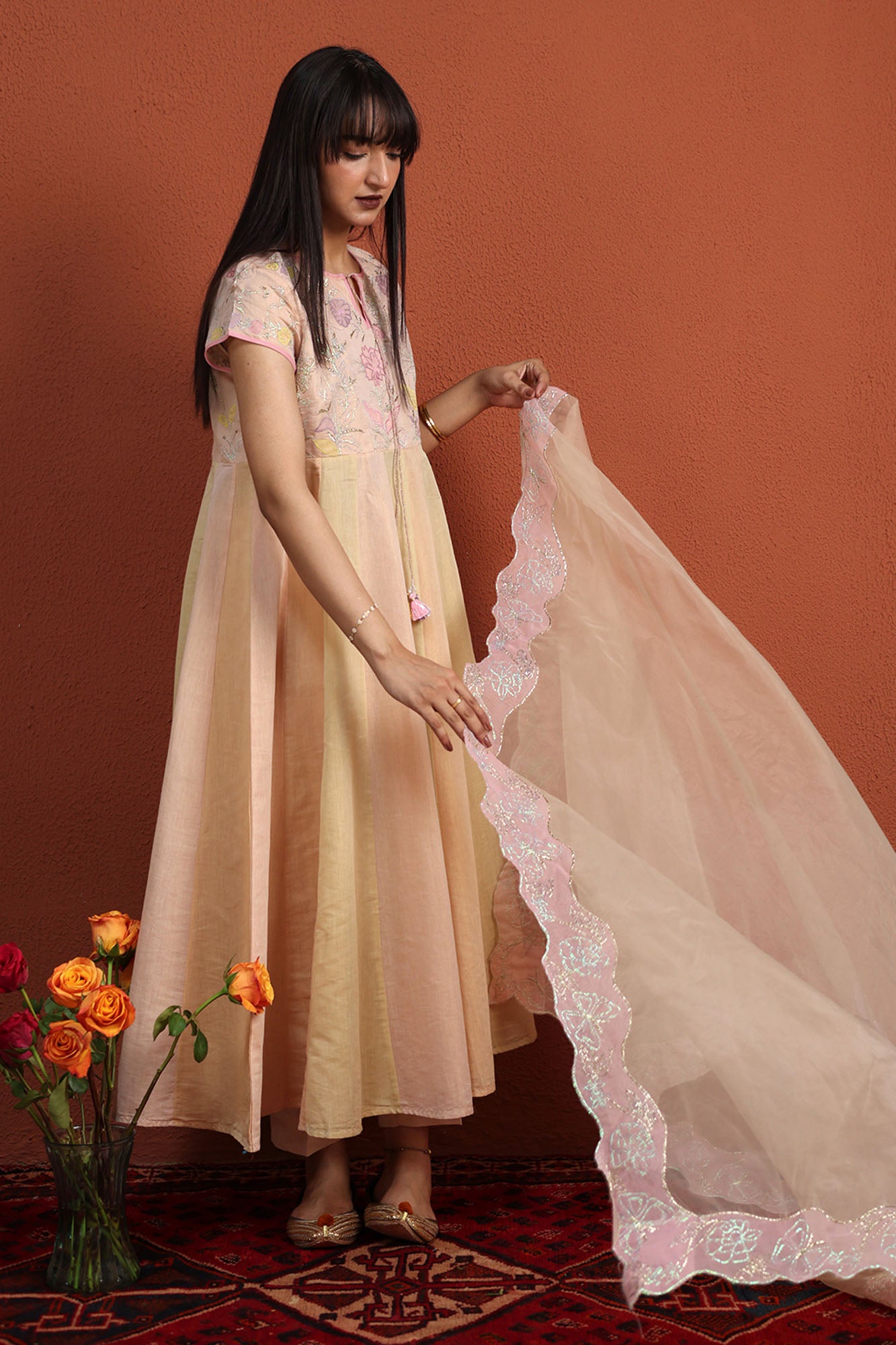 Floral Embroidered Kalidaar Ensemble