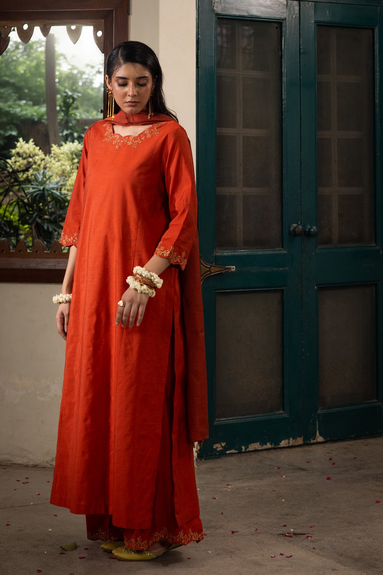 Golden Veil Embroidered Ensemble