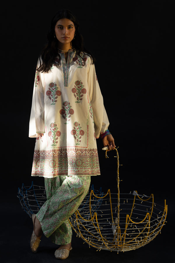 Block Printed Mukaish Set