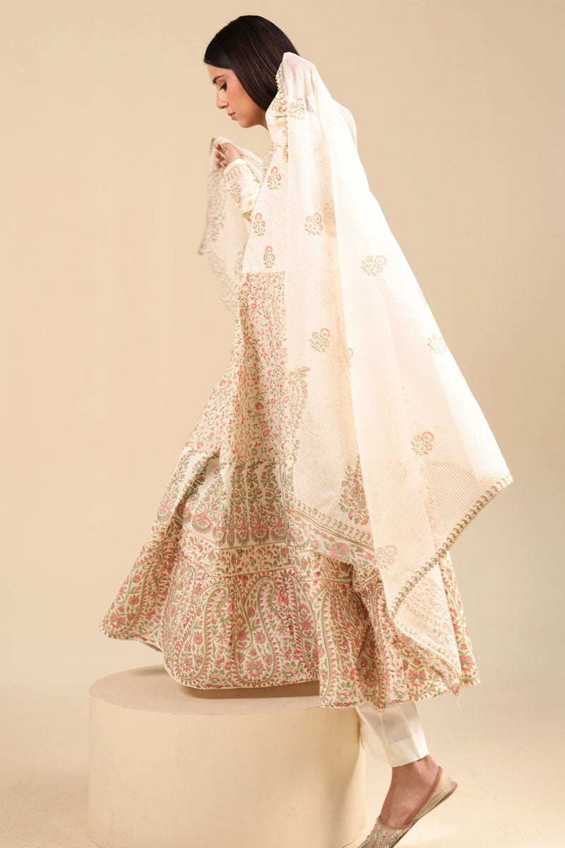 Hand Block-Printed Anarkali Set