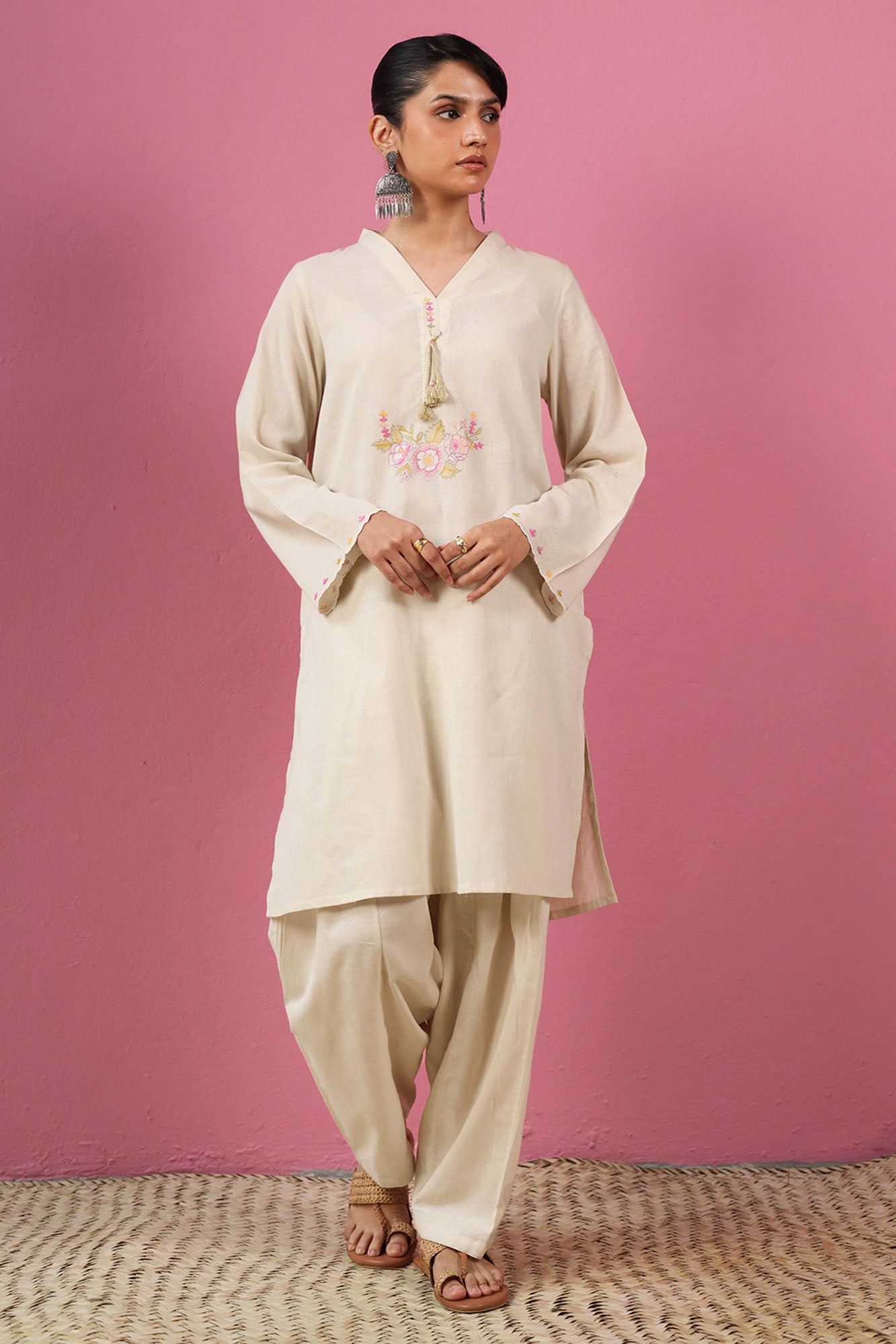Soft Embroidered Ivory Co-ord Set